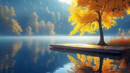 Autumn Landscape with Reflections on the Lake