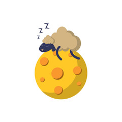 Vector image of a moon icon with a sleeping sheep on it with a white background
