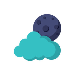 Vector image of a moon with clouds icon with a white background