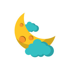 Vector image of a moon with clouds icon with a white background
