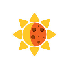 Flat Vector Illustration of a Cartoon Sun and Moon Combined Symbolizing a Solar Eclipse or Celestial Event in Space