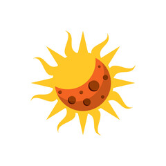 Flat Vector Illustration of a Stylized Sun and Moon Representing a Solar Eclipse or Celestial Phenomenon in Space