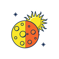 Vector image of a moon and sun icon with a white background