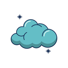 Flat Vector Illustration of a Fluffy Blue Cartoon Cloud Representing a Weather or Sky Element in a Minimalist Style