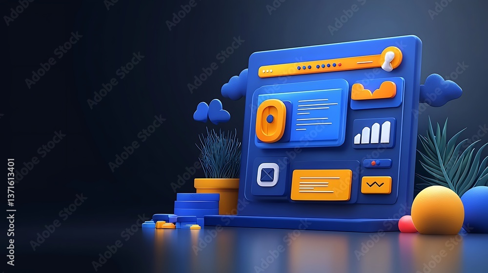 Poster 3d render modern website interface design