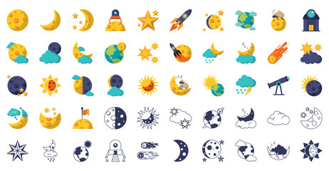 Set of moon vector icons with a white background