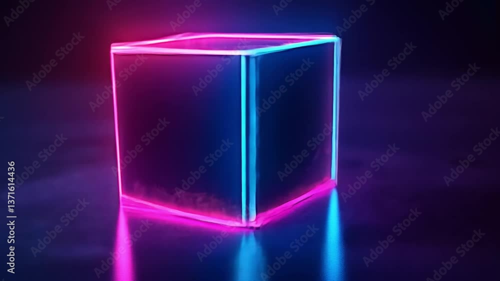 Poster colorful glowing cube modern futuristic design with neon light reflection and captivating visual eff