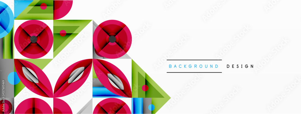 Poster Dynamic geometric composition with sharp angles, circular forms, and gradient colors
