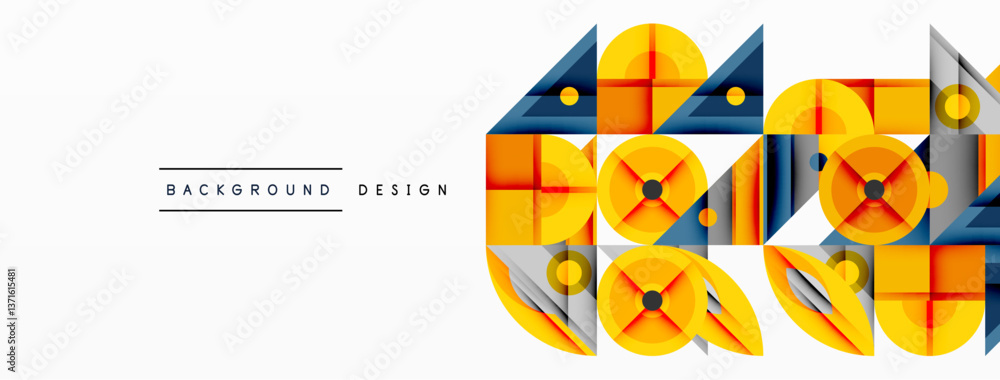 Aufkleber Geometric abstract composition with intersecting shapes, circles, triangles, and gradients, blending vibrant colors and dynamic contrasts to create a modern, futuristic visual design