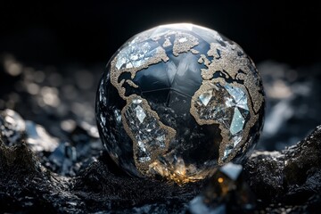 carbon planet with dazzling diamond mountains and shadowy valleys