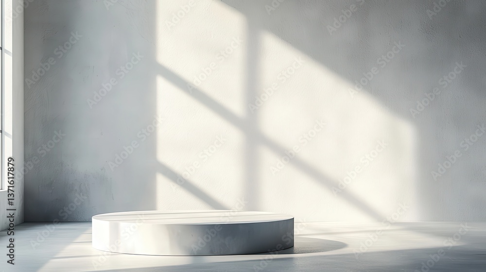 Aufkleber empty simple background for presentation with wall and podium. sunlight from the window casts a shad
