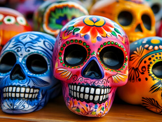 Photo of Colorful Decorated Skulls for Day of the Dead Celebration