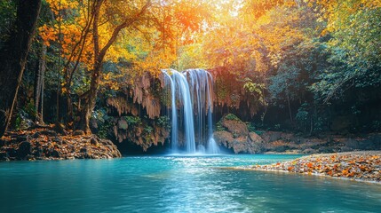Erawan Waterfall in Thailand is locate in Kanchanaburi Provience. This waterfall is in Erawan national park.