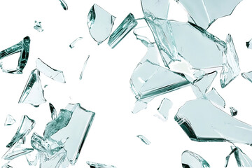 Sharp glass fragments spread out Isolated on white background or PNG background .