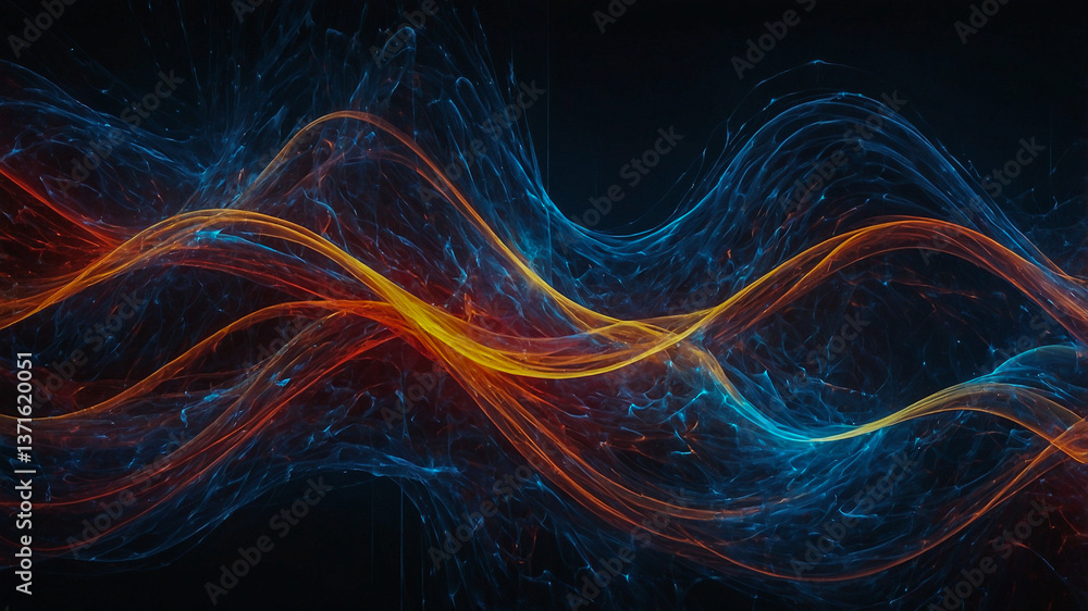 Poster energy wave abstract in fiery red and cool blue flow..