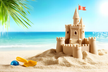 Photo of Sandcastle on Sandy Beach by Blue Sea and Sky during Daytime