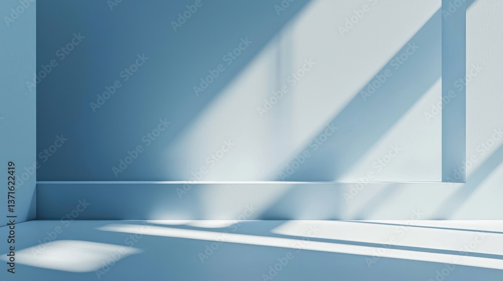 Poster light blue minimalistic background for product presentation with beautiful light and shadow on the w