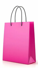 Pink Shopping Bag Isolated on a White Background with Black Handles Photo