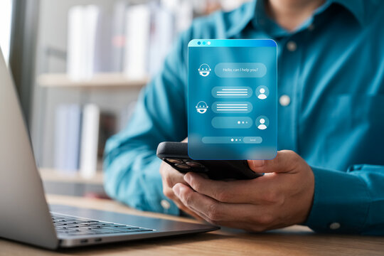AI Chatbot intelligent digital customer service application concept, computer mobile application uses artificial intelligence chatbots automatically respond online messages to help customers instantly
