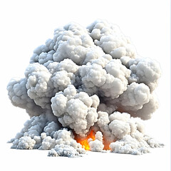 Realistic Explosion With White Smoke Cloud And Fire Isolated Photo