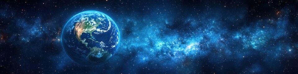 Fototapeta premium Planet Earth in Cosmic Nebula and Starry Night Sky 3D Rendering Science and Astronomy Image