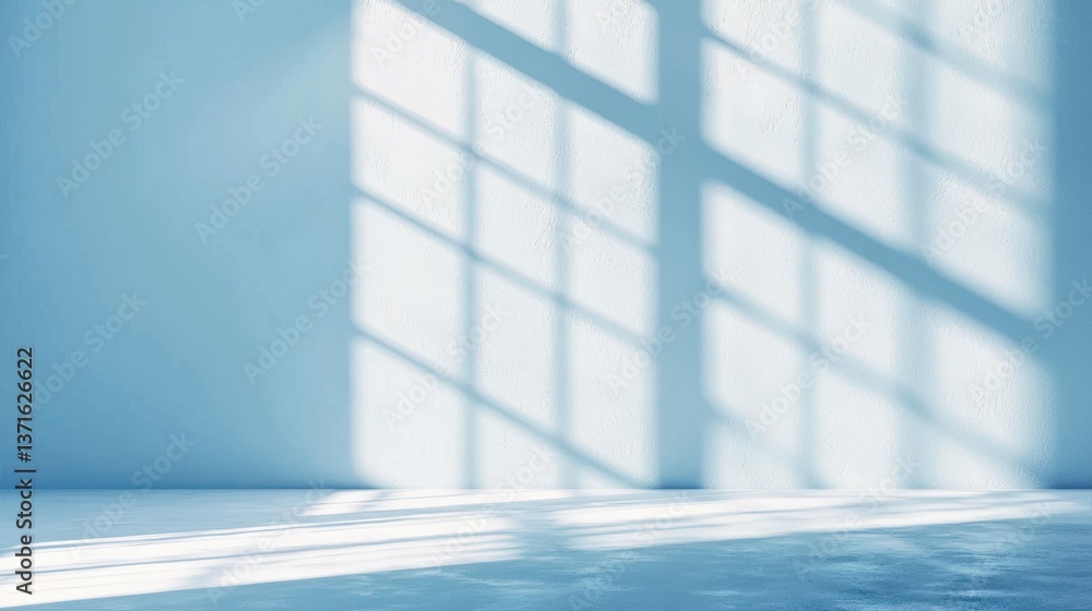Poster minimalistic abstract soft blue background for product presentation with light and intricate openwor
