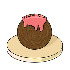 A Whimsical Cromboloni Delight: Single, Round Pastry Topped with Pink Frosting and Sprinkles, Resting on a Light-Colored Plate