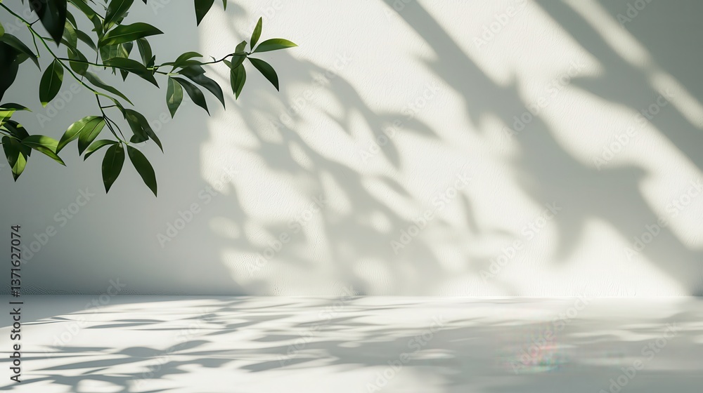 Poster minimalistic light background with blurred foliage shadow on a white wall. beautiful background for 