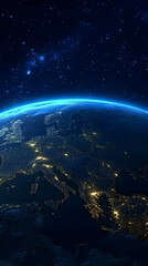 Naklejka premium Realistic Photo Of Earth From Space Showing City Lights At Night And