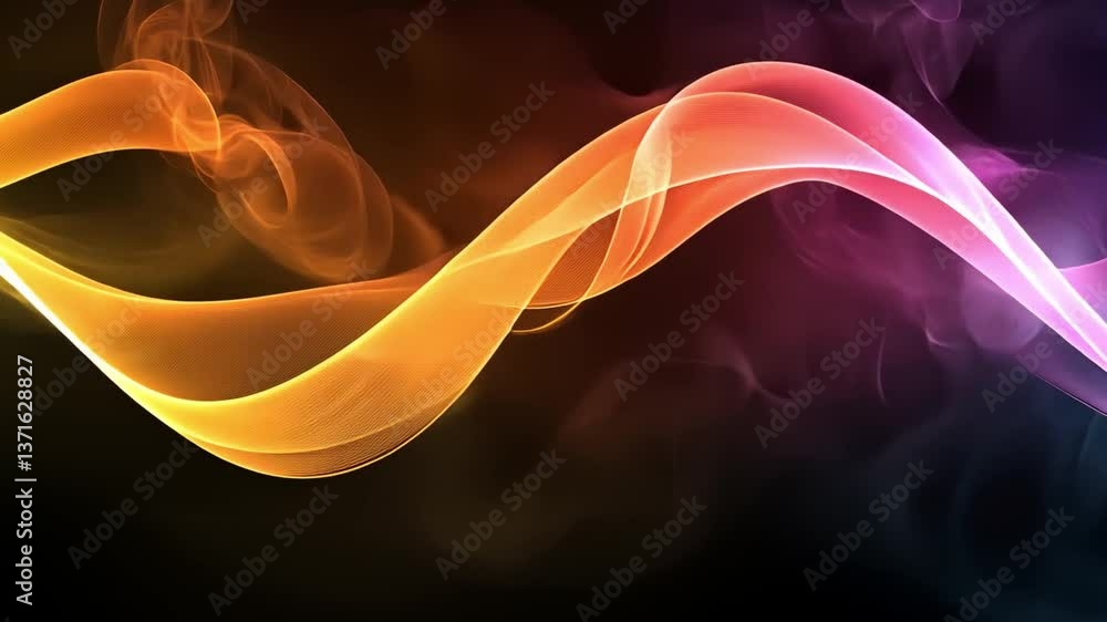 Poster vibrant abstract waves of color flow in dynamic movement against dark background, creating artistic 