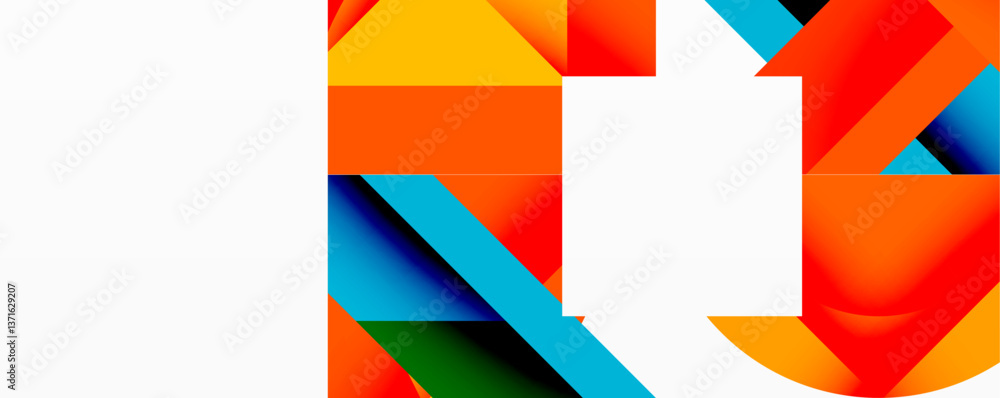 Poster abstract geometric artwork with interwoven angular and curved shapes, dynamic composition with smoot