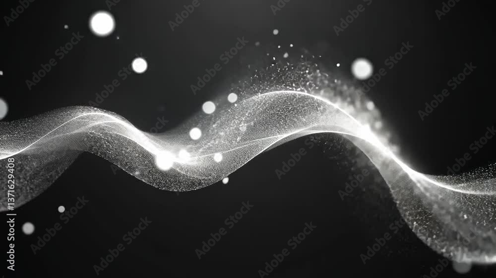 Poster ethereal movement mesmerizing wave of shimmering particles and light against dark background, creati