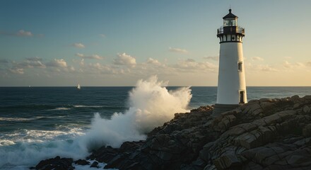 Obraz premium Lighthouse on Rocky Coast