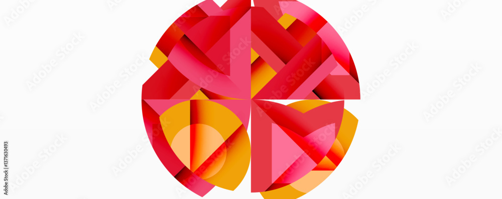 Aufkleber Abstract geometric composition with interlocking circular and angular shapes, featuring smooth gradients and sharp contrasts on a white background