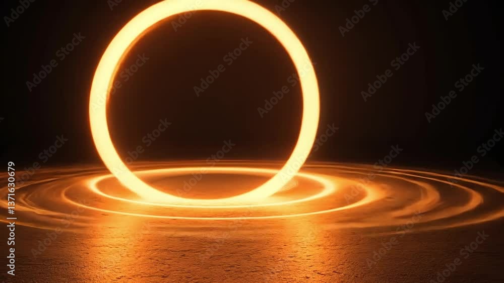 Poster glowing orange ring on dark background creates mesmerizing visual effect with waves of light, radiat