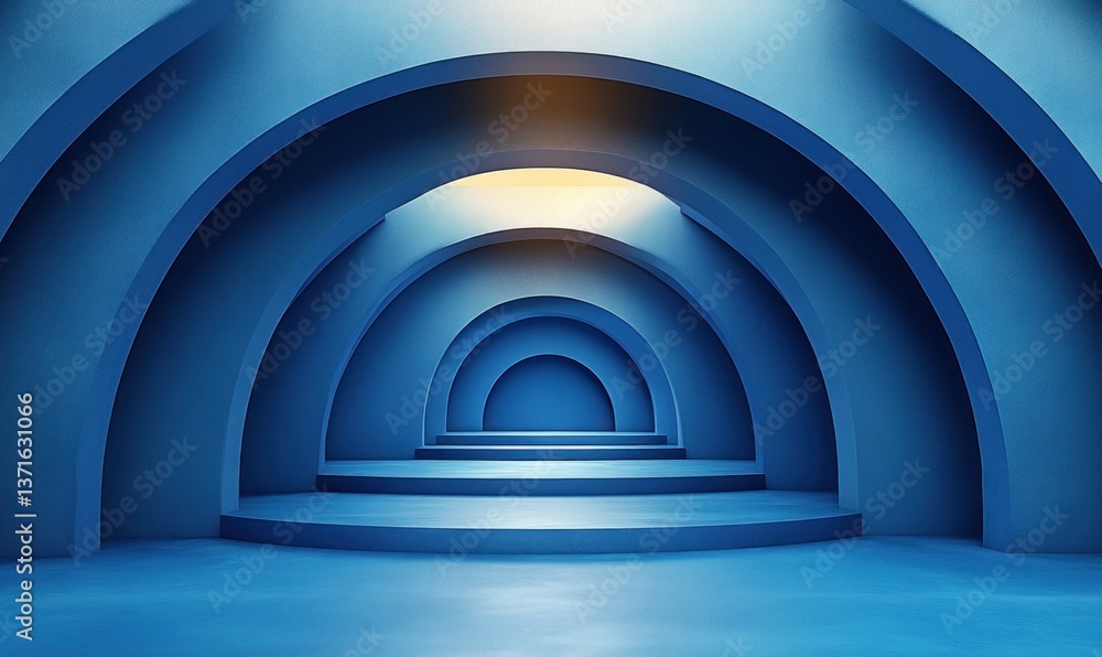 Poster geometric abstract background 3d render vibrant blue minimalism design isometric shape composition