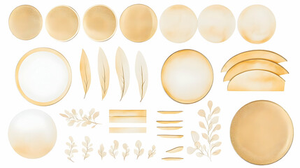 Watercolor Elements Set Illustration in Beige Tones for Background Design