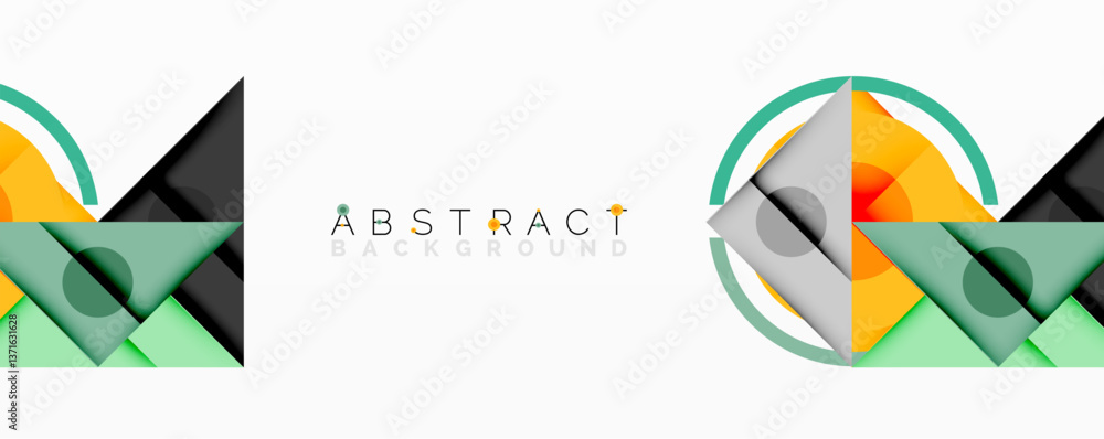 Aufkleber Abstract geometric composition with overlapping triangles, circles, and gradients, featuring a central circular design with text