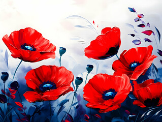 Watercolor Illustration Of Vibrant Red Poppies In Floral Arrangement