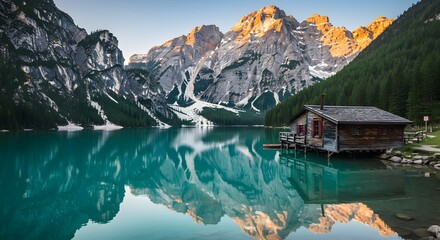 Snowy Mountain Lake at Dusk