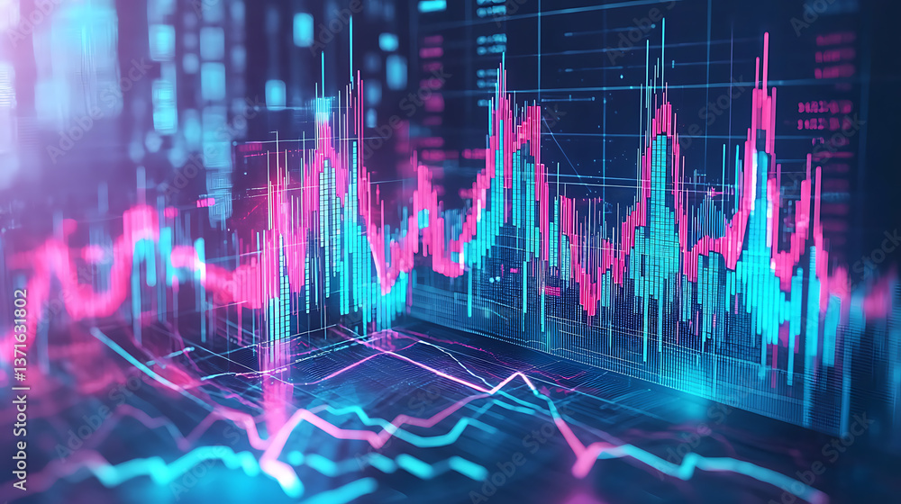 Poster analyzing financial data trends digital environment infographic representation virtual space innovat