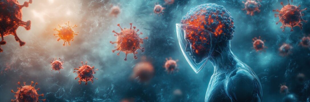 Immune System Protection Against Viruses Microbiology Defense Human Body Digital Illustration - Powered by Adobe