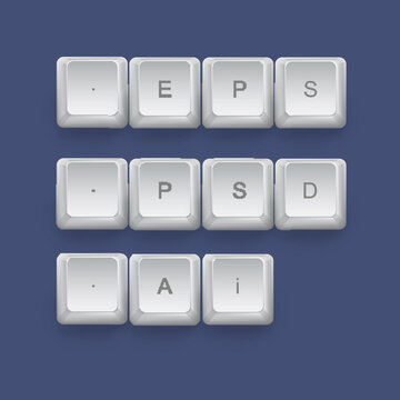 Eps and Psd - Ai on a 3d keyboard button with shadow