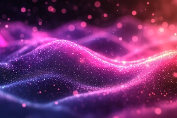 Fototapeta premium Vibrant pink and purple abstract waves of digital light particles in space
