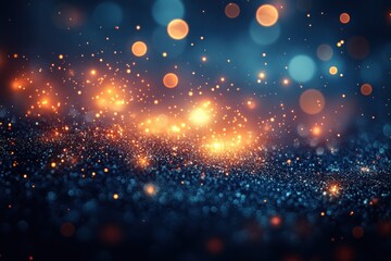 Obraz premium Abstract Glitter Bokeh Lights Background in Gold Blue and Black with Soft Focus and Glamorous Texture