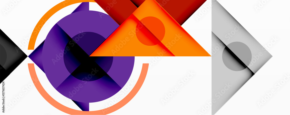 Aufkleber Abstract geometric composition with intersecting triangles, circles, and gradients, creating a dynamic layered pattern with depth and contrast