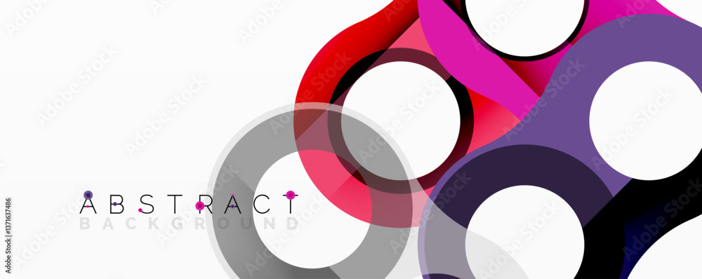 Fototapete Abstract circle element composition with overlapping circular and tubular shapes featuring smooth gradients, transparency effects, and dynamic layering
