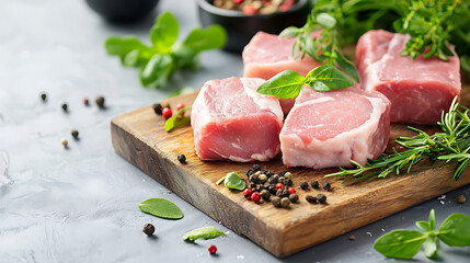 Fototapeta premium Fresh pork chops preparation kitchen food photography modern setting close-up culinary art