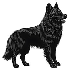 Fototapeta premium A majestic black German Shepherd dog stands proudly in profile against a stark white background showcasing its elegant silhouette.