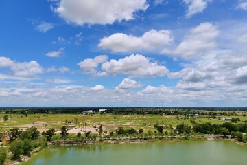 Rural Thai rice field landscape and clear sky